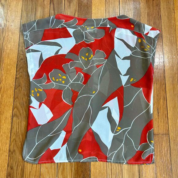 Vintage Campus Casuals Blouse – Red, White & Gray Abstract Floral – 1960s - Picture 5 of 16